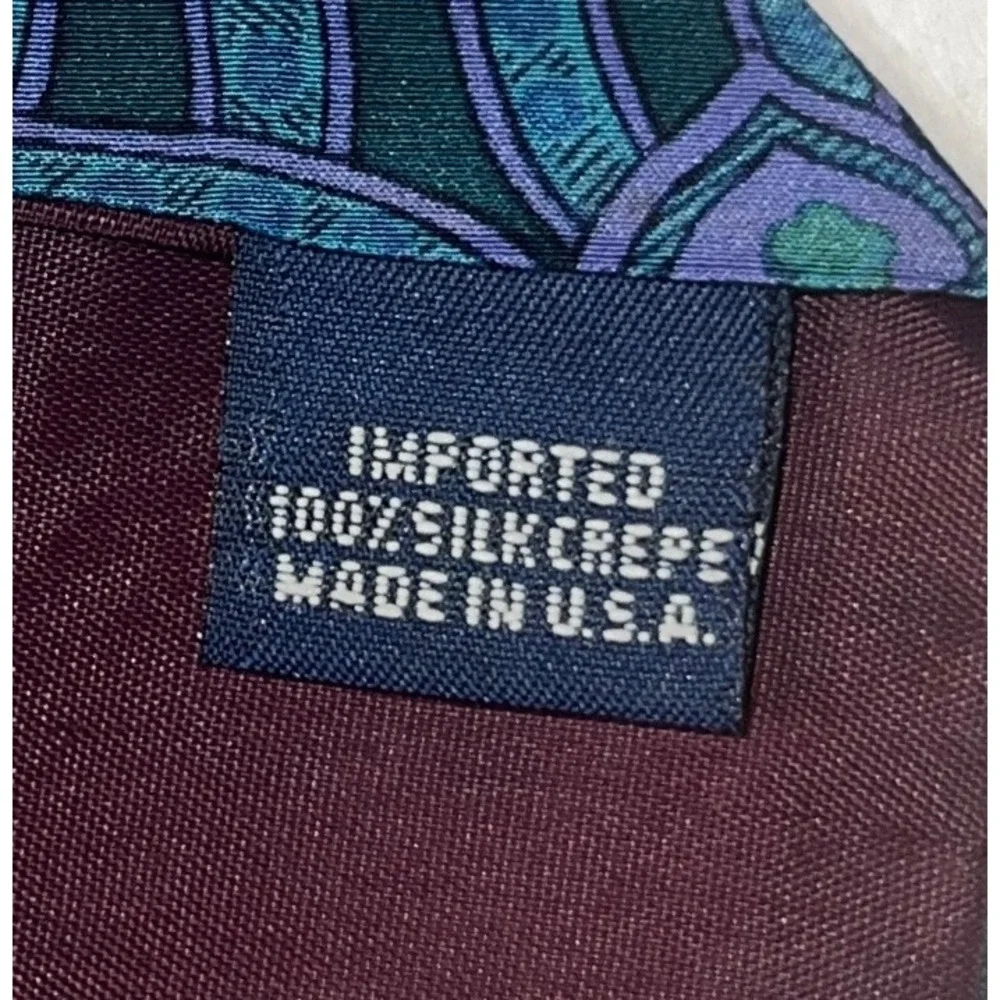 Nino Cerruti Tie Mens Silk Crepe Teal Purple Geometric Floral Medallion USA Made